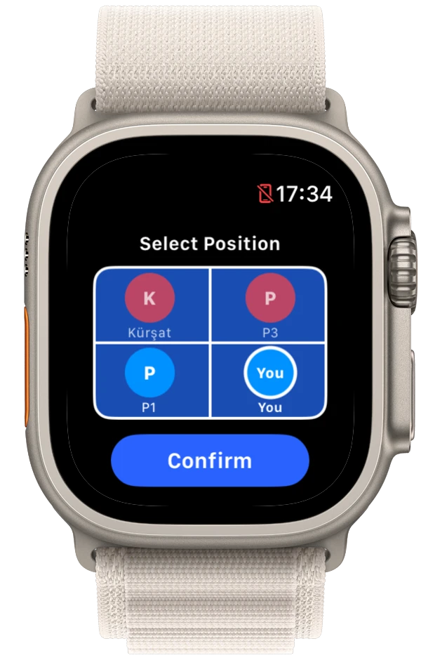 Select court position on Apple Watch