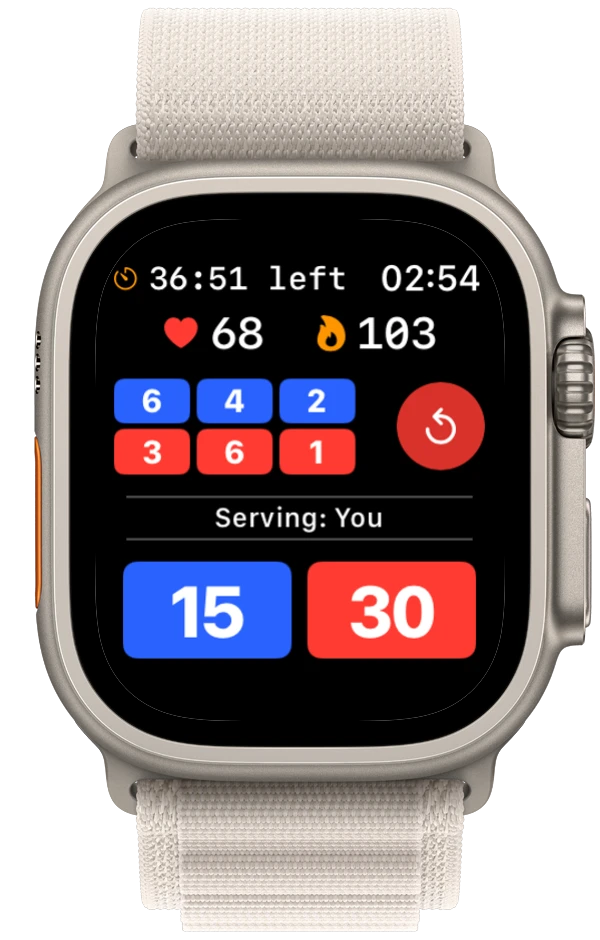 Scorus on Apple Watch showing live scoring